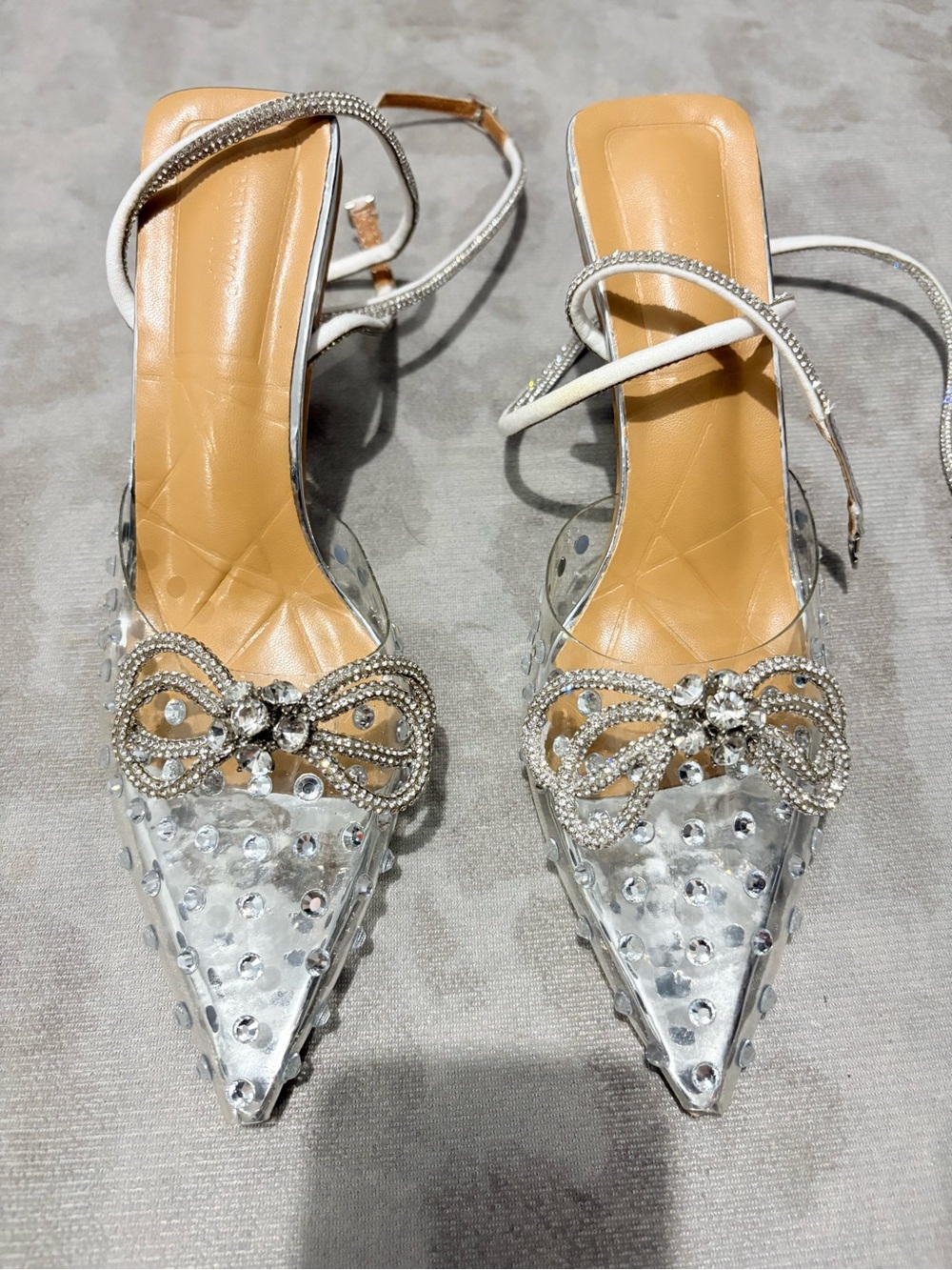Women’s Silver Crystal-Embellished Pointed Toe Slingback Heels